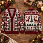 Vintage Christmas Cardigan, Reindeer Knit Sweater, Holiday Xmas Outfit, Christmas Gift for Her Him - Image 4