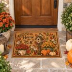 Home For Fall Doormat,Birdhouse Pumpkin Welcome Mat,Sunflower Autumn Door Mat