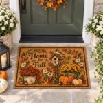 Home For Fall Doormat,Birdhouse Pumpkin Welcome Mat,Sunflower Autumn Door Mat - Image 5