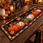 Quilted Pumpkin Table Runner, Fall Maple Leaf Dining Decor, Autumn Harvest Table Decor, Rustic Thanksgiving Kitchen Decor - Image 4