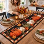 Quilted Pumpkin Table Runner, Fall Maple Leaf Dining Decor, Autumn Harvest Table Decor, Rustic Thanksgiving Kitchen Decor - Image 2