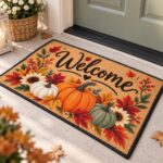 Fall Pumpkin Doormat, Autumn Welcome Mat, Harvest Sunflower Front Door Decor - Image 2
