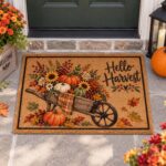 Hello Harvest Fall Doormat,Pumpkin Wheelbarrow Door Mat - Image 3