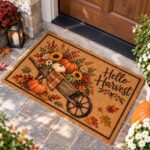 Hello Harvest Fall Doormat,Pumpkin Wheelbarrow Door Mat