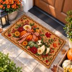 Fall Pumpkin Doormat, Autumn Floral Welcome Mat, Thanksgiving Front Door Decor - Image 3