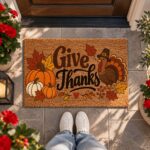Give Thanks Door Mat, Cute Autumn Doormat, Fall Welcome Mat, Thanksgiving Home Decor