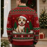 Christmas Dog Print Cardigan, Red and Green Fair Isle Knit Sweater for Men and Women - Image 5