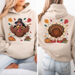 Thanksgiving Funny Turkey 2 Sided Hoodie, Funny Turkey Hoodie, Women's Fall Hoodie - Image 4