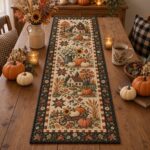 Fall Quilted Table Runner, Cottagecore Pumpkin Dining Decor, Rustic Farmhouse Thanksgiving Table Decor, Autumn Harvest Kitchen Decoration