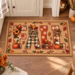 Fall Doormat, Autumn Welcome Mat, Pumpkin Patchwork Door Mat, Thanksgiving Entryway Rug - Image 3