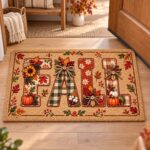 Fall Doormat, Autumn Welcome Mat, Pumpkin Patchwork Door Mat, Thanksgiving Entryway Rug - Image 2