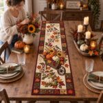 Fall Wheelbarrow Pumpkin Table Runner, Sunflower Dining Decor - Image 3