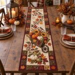 Fall Wheelbarrow Pumpkin Table Runner, Sunflower Dining Decor