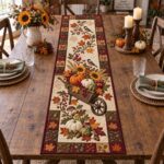 Fall Wheelbarrow Pumpkin Table Runner, Sunflower Dining Decor - Image 4