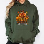 Gobble Till You Wobble Sweatshirt, Funny Turkey Hoodie, Thanksgiving Long Sleeve