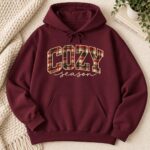 Plaid Fall Hoodie, Autumn Cozy Pullover, Cute Seasonal Hooded Sweatshirt, Retro Fall Sweatshirt - Image 4