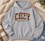 Plaid Fall Hoodie, Autumn Cozy Pullover, Cute Seasonal Hooded Sweatshirt, Retro Fall Sweatshirt - Image 3