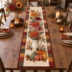 Fall Floral Pitcher Quilted Table Runner, Autumn Pumpkin Dining Decor - Image 3