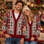 Vintage Christmas Cardigan, Reindeer Knit Sweater, Holiday Xmas Outfit, Christmas Gift for Her Him - Image 2