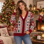 Vintage Christmas Cardigan, Reindeer Knit Sweater, Holiday Xmas Outfit, Christmas Gift for Her Him