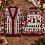 Vintage Christmas Cardigan, Reindeer Knit Sweater, Holiday Xmas Outfit, Christmas Gift for Her Him - Image 5