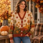 Autumn Leaf Cardigan for Women, Fall Maple Sweater, Cozy Woodland Cardigan, Thanksgiving Outfit