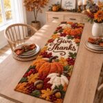 Table Runner, Orange Pumpkins Table Runner, Autumn Maple Leaf Table Decor, Thanksgiving Decor - Image 4