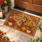 Home For Fall Doormat,Birdhouse Pumpkin Welcome Mat,Sunflower Autumn Door Mat - Image 3