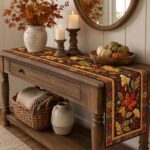 Fall Pumpkin Table Runner, Quilted Autumn Dining Decor, Farmhouse Thanksgiving Table Decor, Rustic Harvest Kitchen Runner - Image 4