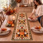 Fall Pumpkin Table Runner, Quilted Thanksgiving Dining Decor, Sunflower Autumn Table Decor, Rustic Farmhouse Harvest Runner - Image 4