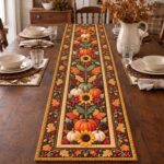 Fall Table Runner, Pumpkin Table Runner, Farmhouse Thanksgiving Dining Runner, Quilted Sunflower Autumn Decor