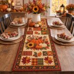 Pumpkin Table Runner, Vintage Thanksgiving Kitchen Decor