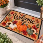 Fall Pumpkin Doormat, Autumn Welcome Mat, Harvest Sunflower Front Door Decor - Image 3