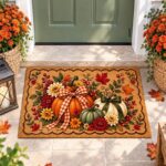 Fall Pumpkin Doormat, Autumn Floral Welcome Mat, Thanksgiving Front Door Decor - Image 4