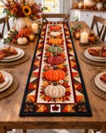 Fall Pumpkin Table Runner, Autumn Quilted Table Decor, Thanksgiving Harvest Runner - Image 3
