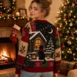 Black Cat Christmas Cardigan, Unisex Festive Holiday Knit Sweater for Men and Women - Image 4