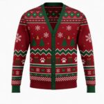 Christmas Dog Print Cardigan, Red and Green Fair Isle Knit Sweater for Men and Women - Image 2