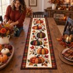 Plaid Pumpkin Patchwork Table Runner, Fall Autumn Dining Decor - Image 2