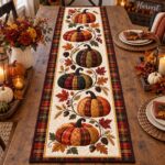 Plaid Pumpkin Patchwork Table Runner, Fall Autumn Dining Decor - Image 4