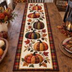 Plaid Pumpkin Patchwork Table Runner, Fall Autumn Dining Decor