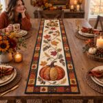 Autumn Pumpkin Vine Table Runner, Rustic Fall Dining Decor - Image 2