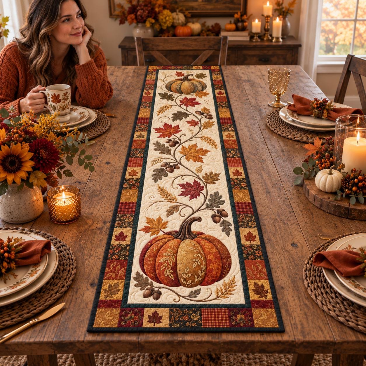 il_fullxfull.8622908785_jyiq Autumn Pumpkin Vine Table Runner, Rustic Fall Dining Decor - Image 1