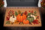 Fall Pumpkin Doormat, Autumn Floral Welcome Mat, White and Green Pumpkin Front Door Decor - Image 3