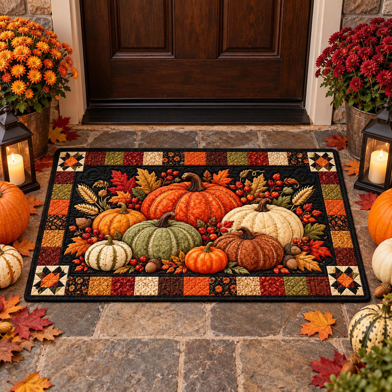 il_fullxfull.8628031251_edqb Fall Pumpkin Doormat, Autumn Harvest Door Mat, Thanksgiving Entryway Rug - Image 1