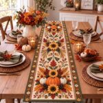 Fall Pumpkin Table Runner, Quilted Thanksgiving Dining Decor, Sunflower Autumn Table Decor, Rustic Farmhouse Harvest Runner - Image 2