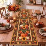 Fall Table Runner, Pumpkin Table Runner, Farmhouse Thanksgiving Dining Runner, Quilted Sunflower Autumn Decor - Image 3