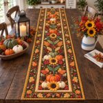 Fall Table Runner, Pumpkin Table Runner, Farmhouse Thanksgiving Dining Runner, Quilted Sunflower Autumn Decor - Image 5