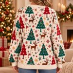 Christmas Tree Cardigan, Reindeer Christmas Sweater, Holiday Tree Sweater, Winter Cardigan - Image 2