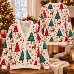 Christmas Tree Cardigan, Reindeer Christmas Sweater, Holiday Tree Sweater, Winter Cardigan - Image 3