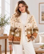 Sheep Cardigan for Women, Cottagecore Farmhouse Sweater, Autumn Meadow Knit Cardigan - Image 3